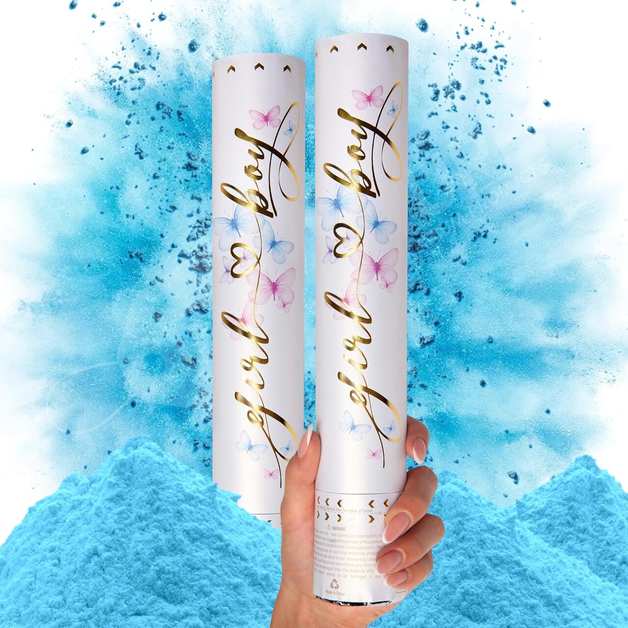 Gender Reveal Confetti Cannon - Biodegradable Powder Cannons Smoke Bomb - Blue 2 Pack - Party Poppers Confetti Popper Shooter for Baby Boy Gender Reveal
